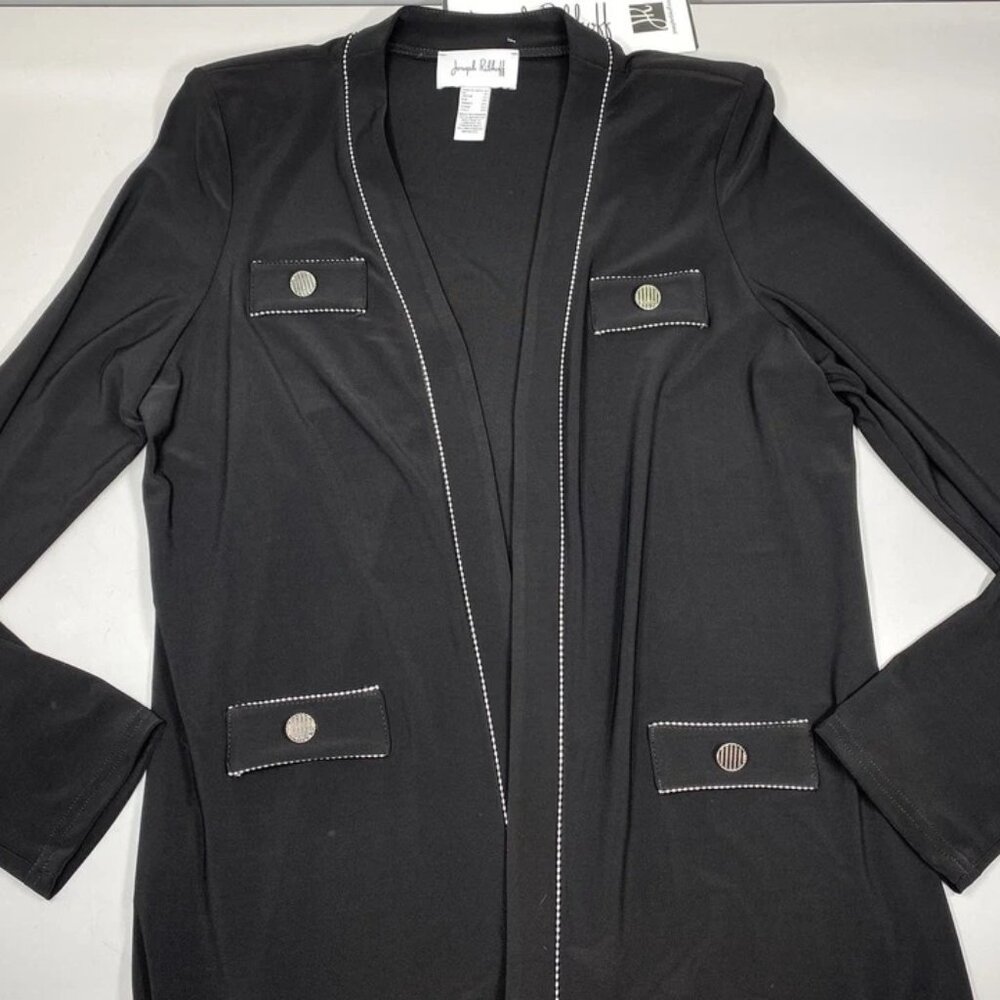 NEW JOSEPH RIBKOFF Womens Cardigan Top Black Size 10 Contrast Stitch Trim - Picture 3 of 8